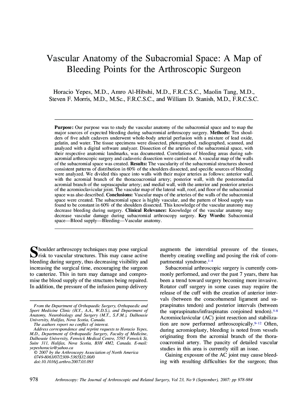 Vascular Anatomy of the Subacromial Space: A Map of Bleeding Points for the Arthroscopic Surgeon 