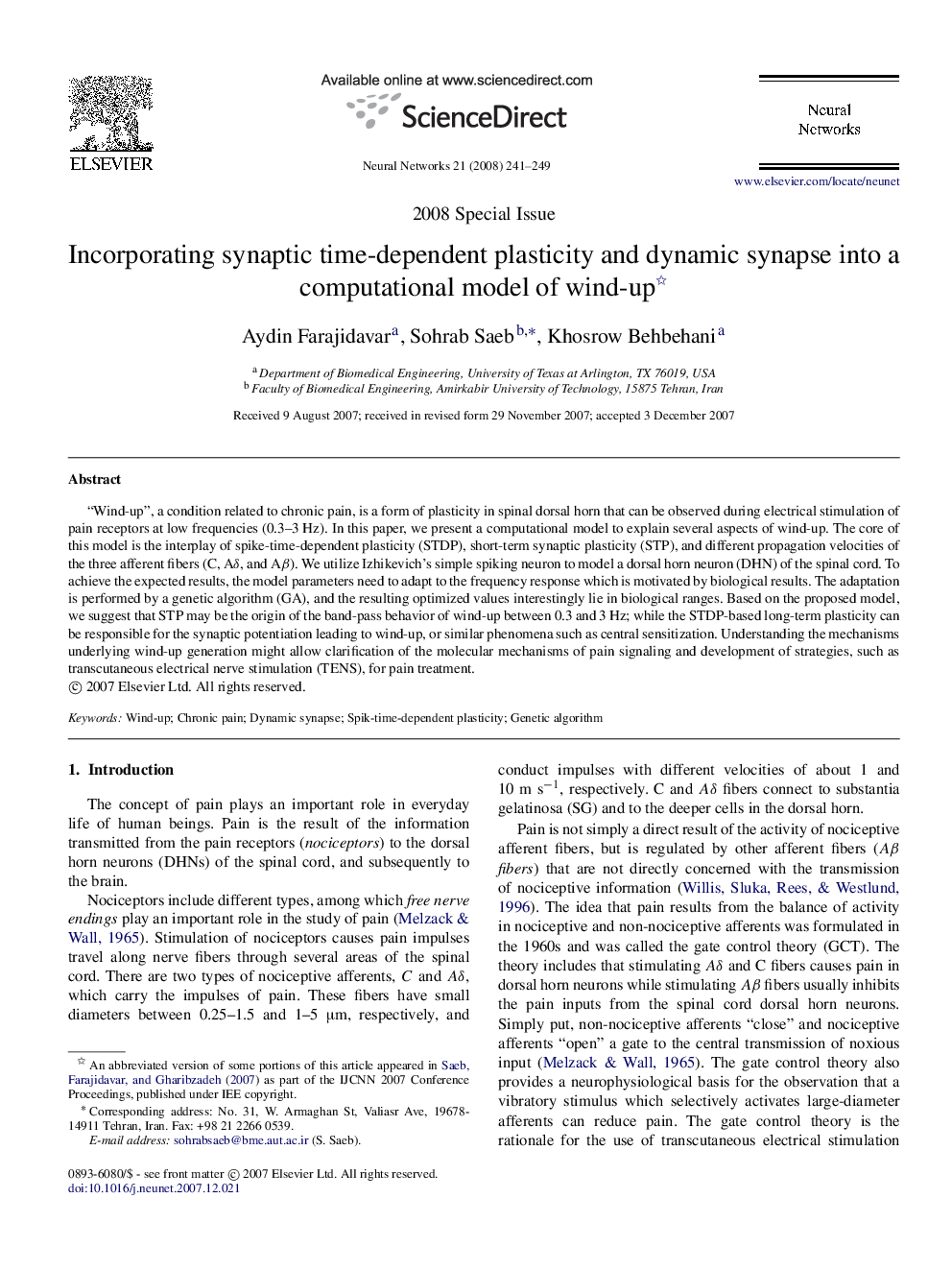 Incorporating synaptic time-dependent plasticity and dynamic synapse into a computational model of wind-up 