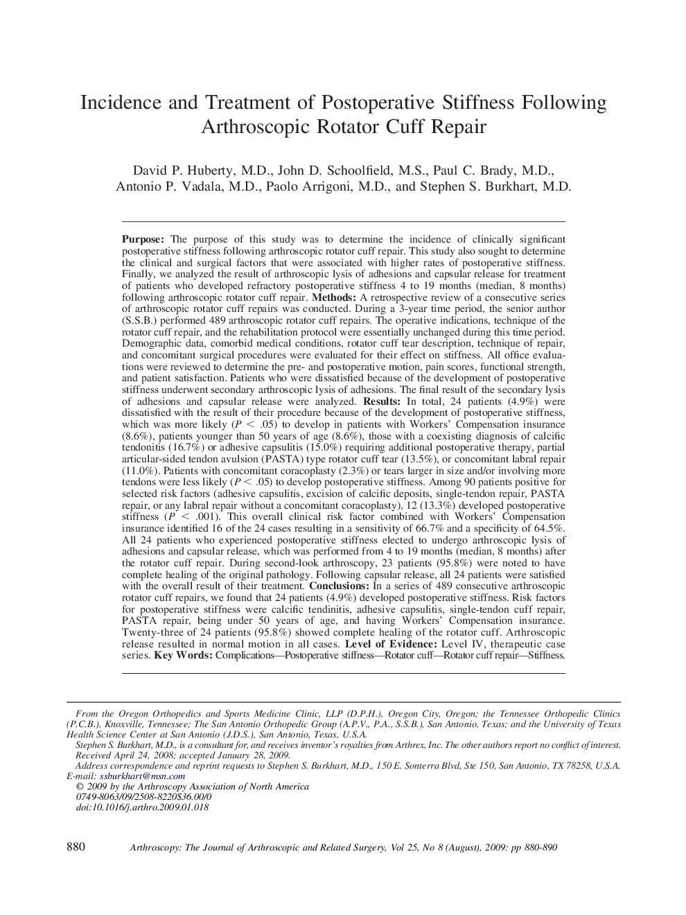 Incidence and Treatment of Postoperative Stiffness Following Arthroscopic Rotator Cuff Repair 