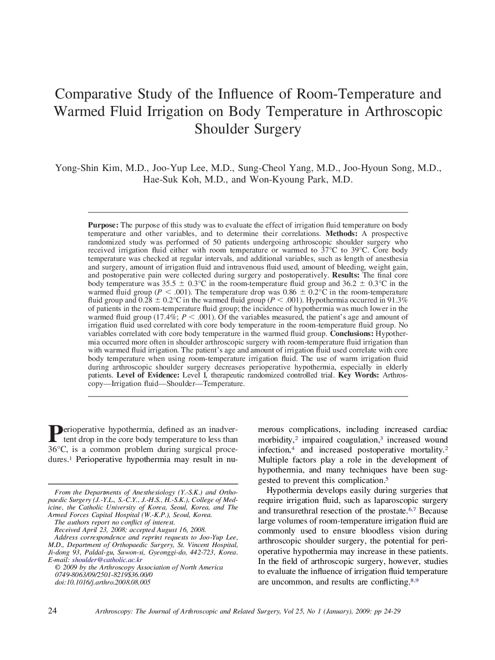 Comparative Study of the Influence of Room-Temperature and Warmed Fluid Irrigation on Body Temperature in Arthroscopic Shoulder Surgery 