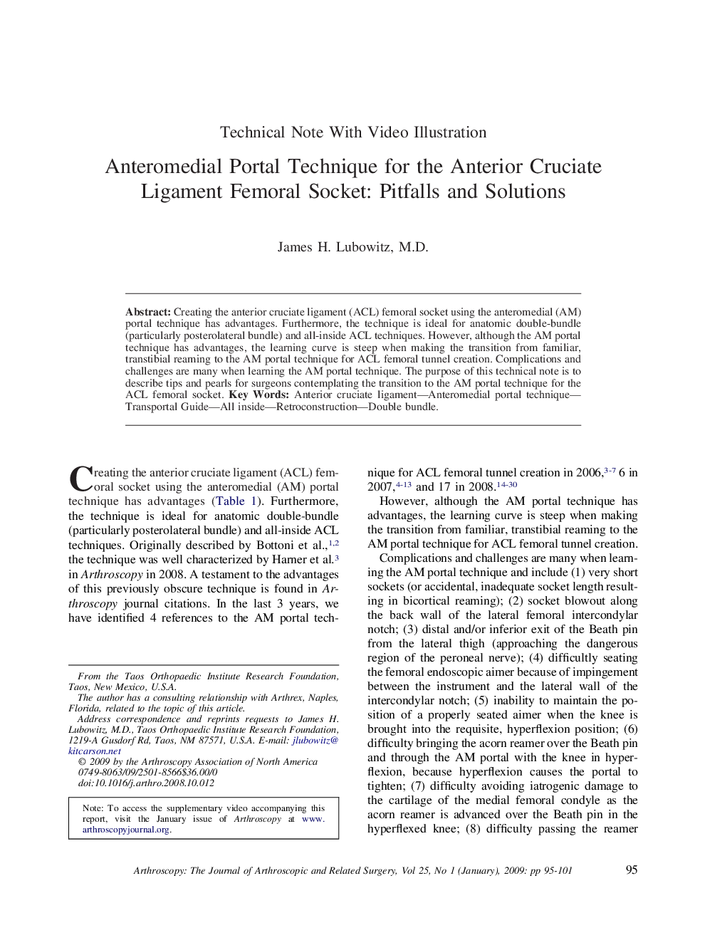 Anteromedial Portal Technique for the Anterior Cruciate Ligament Femoral Socket: Pitfalls and Solutions 