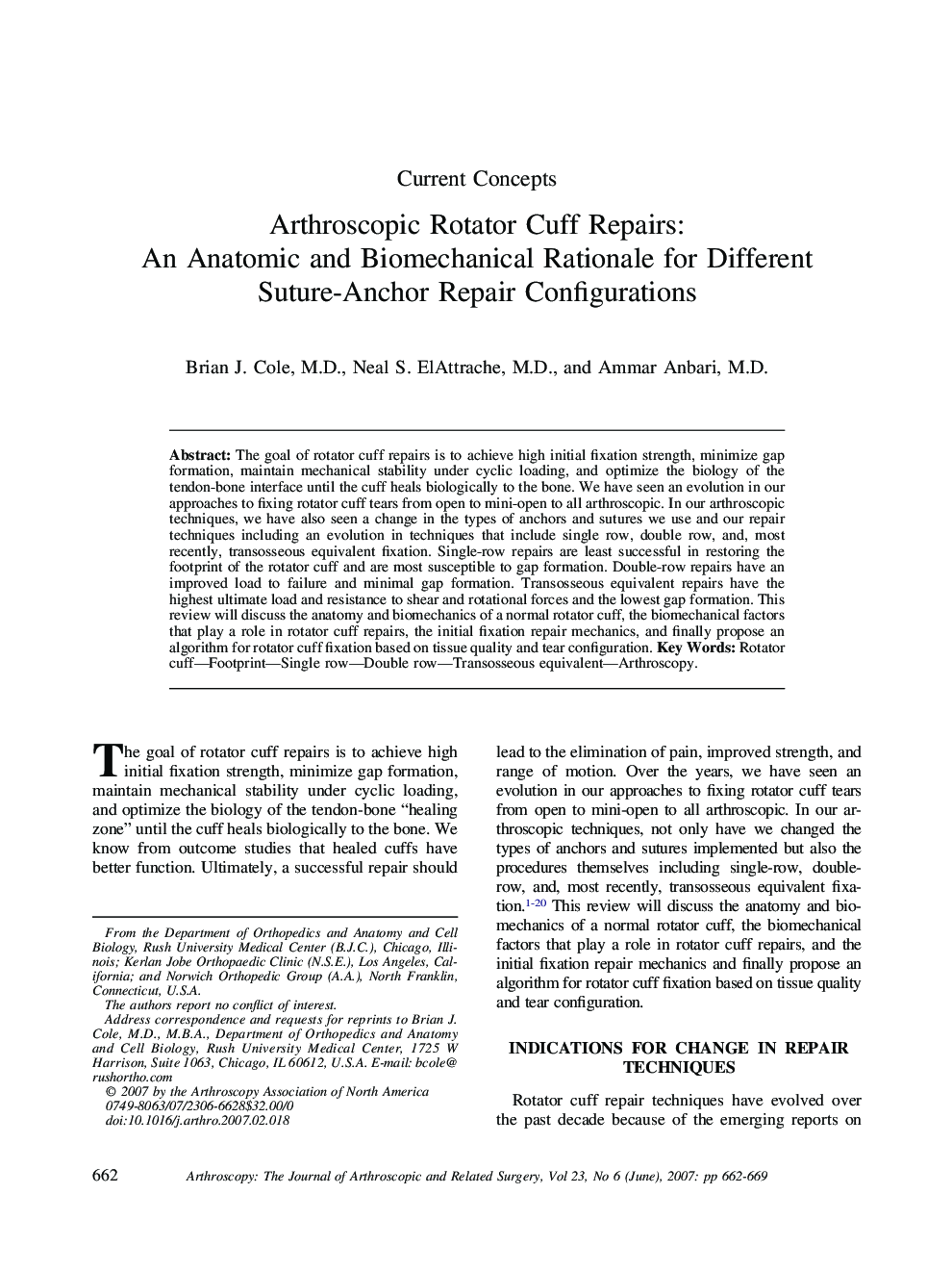 Arthroscopic Rotator Cuff Repairs: An Anatomic and Biomechanical Rationale for Different Suture-Anchor Repair Configurations 