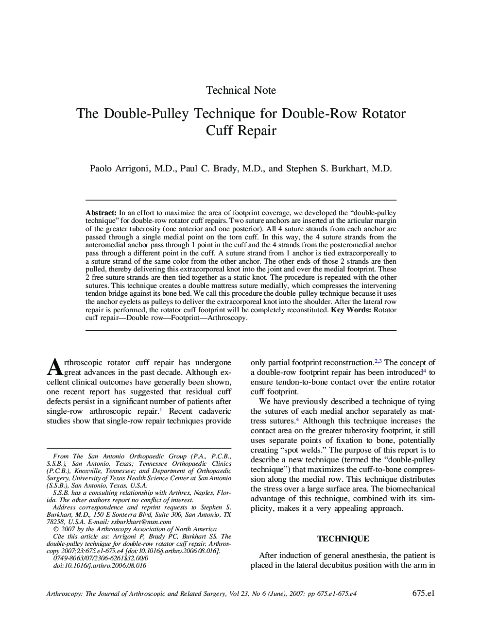 The Double-Pulley Technique for Double-Row Rotator Cuff Repair