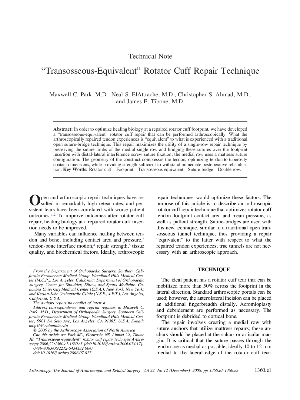 “Transosseous-Equivalent” Rotator Cuff Repair Technique