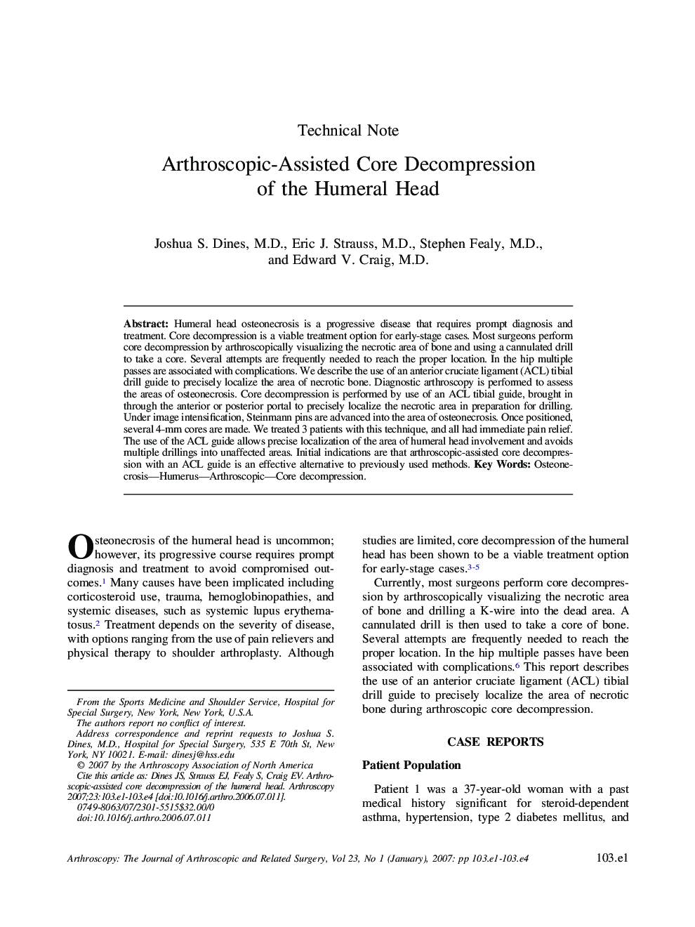 Arthroscopic-Assisted Core Decompression of the Humeral Head