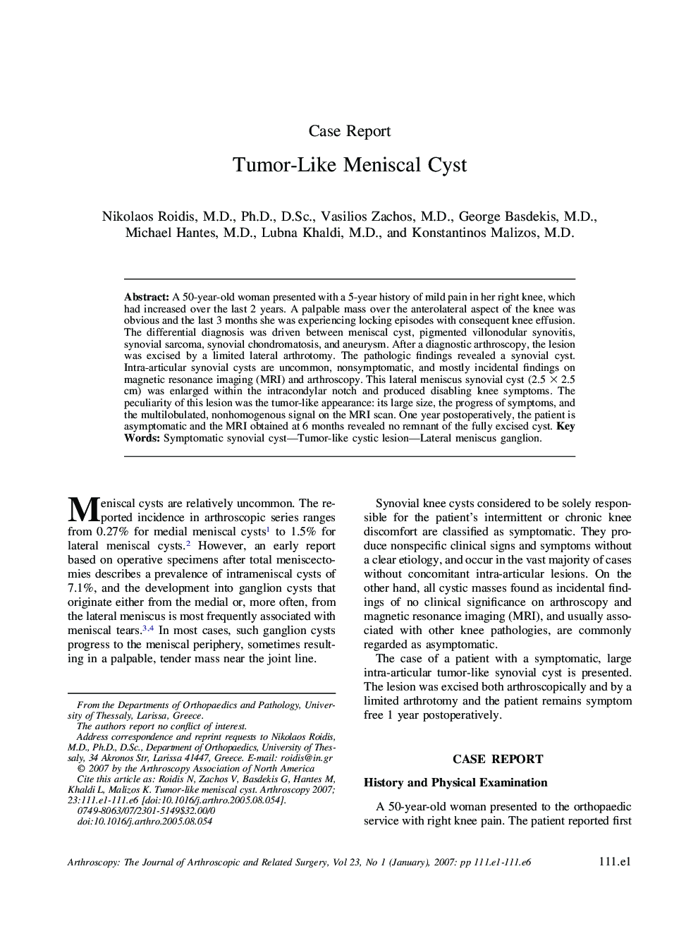 Tumor-Like Meniscal Cyst