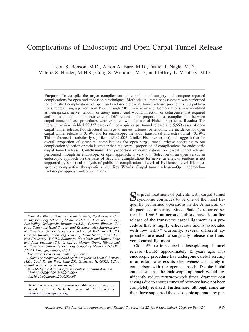 Complications of Endoscopic and Open Carpal Tunnel Release