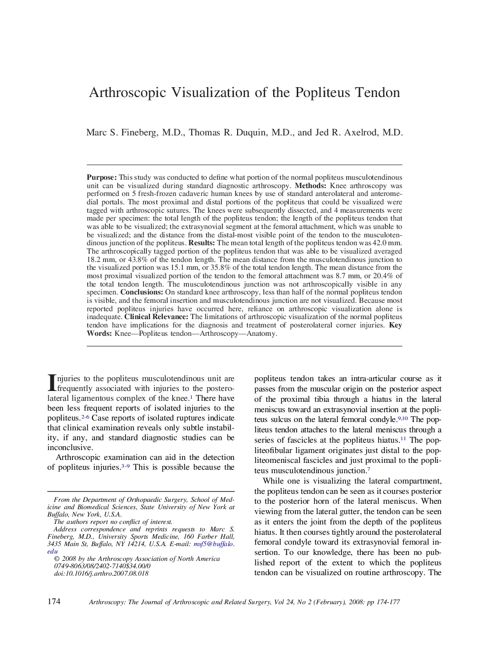 Arthroscopic Visualization of the Popliteus Tendon 