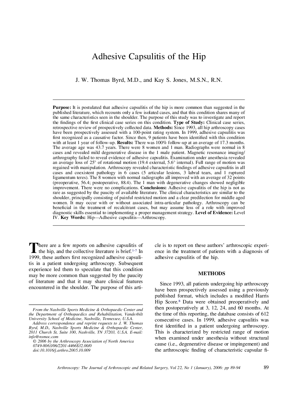 Adhesive Capsulitis of the Hip