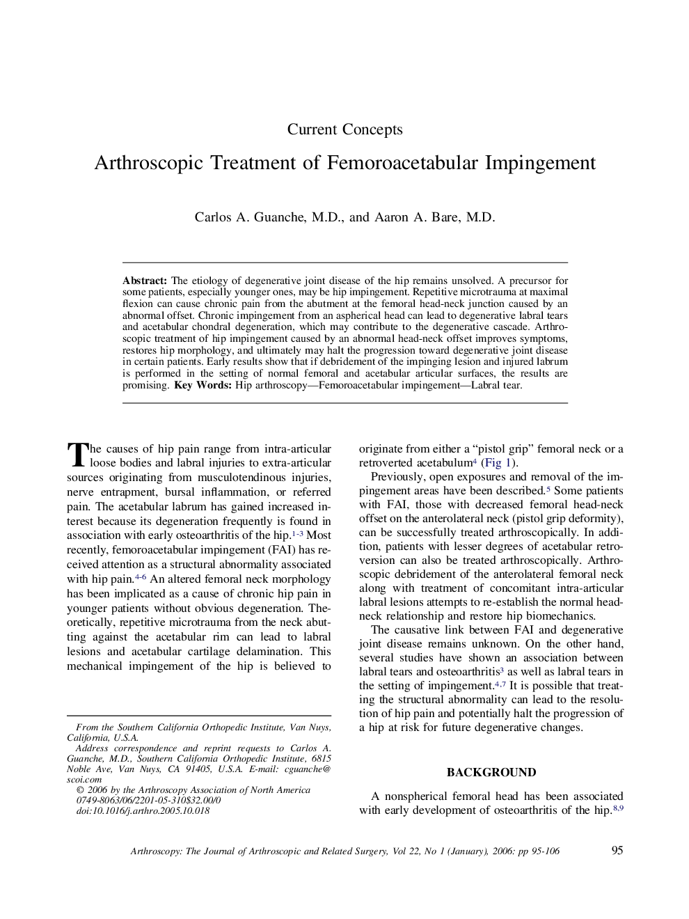 Arthroscopic Treatment of Femoroacetabular Impingement