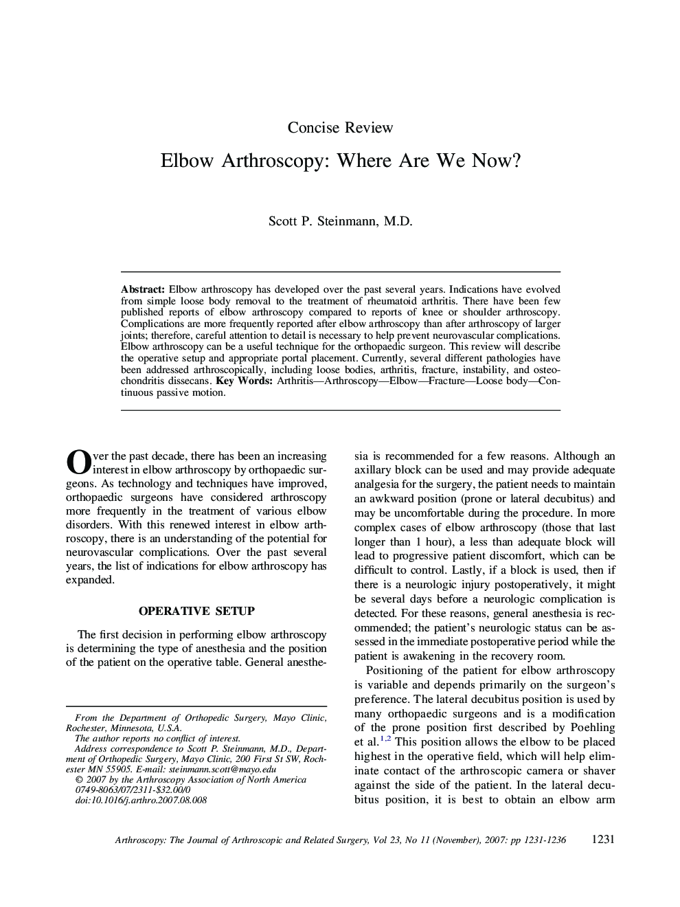 Elbow Arthroscopy: Where Are We Now?