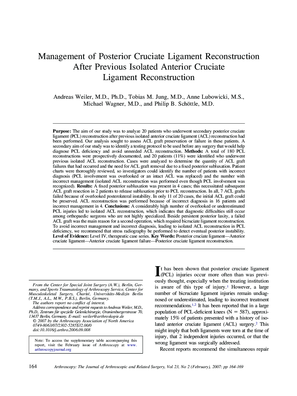 Management of Posterior Cruciate Ligament Reconstruction After Previous Isolated Anterior Cruciate Ligament Reconstruction