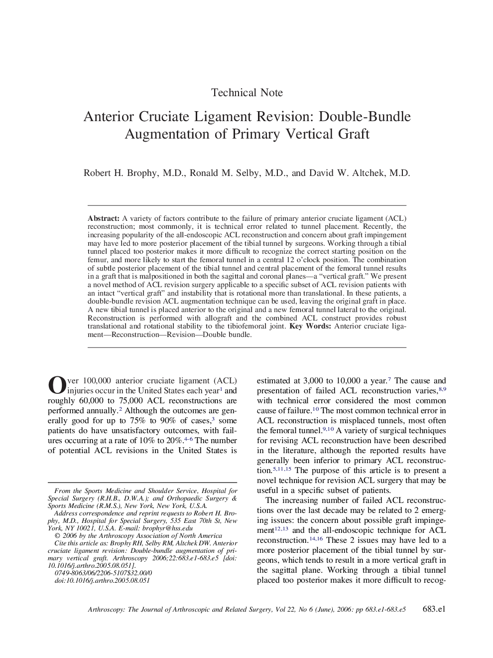 Anterior Cruciate Ligament Revision: Double-Bundle Augmentation of Primary Vertical Graft