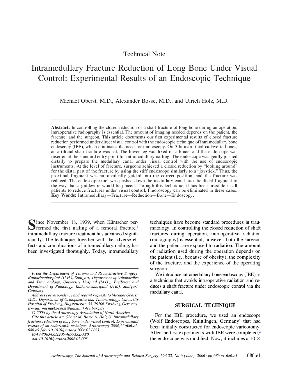 Intramedullary Fracture Reduction of Long Bone Under Visual Control: Experimental Results of an Endoscopic Technique