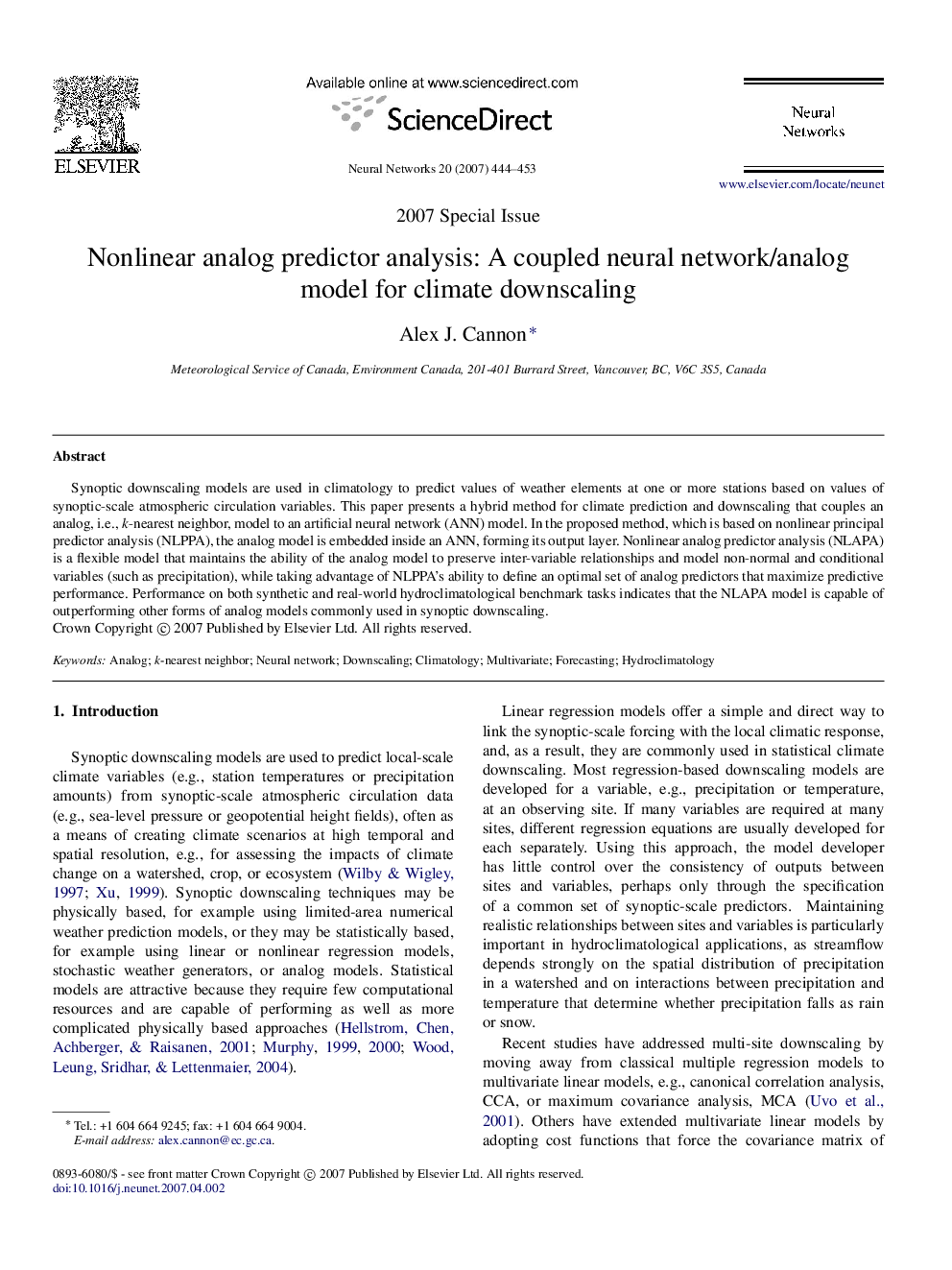 Nonlinear analog predictor analysis: A coupled neural network/analog model for climate downscaling