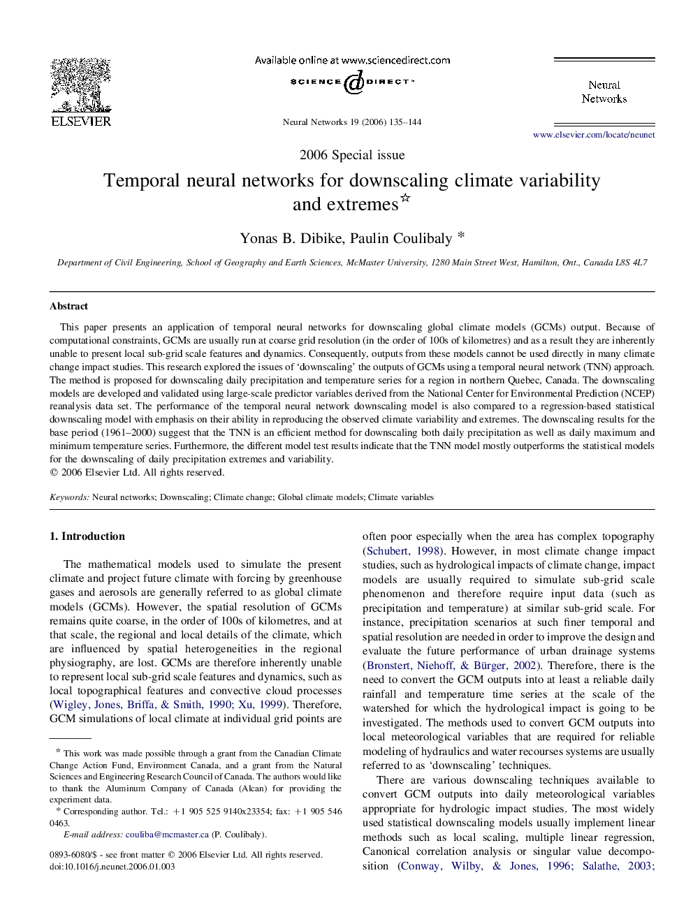 Temporal neural networks for downscaling climate variability and extremes 