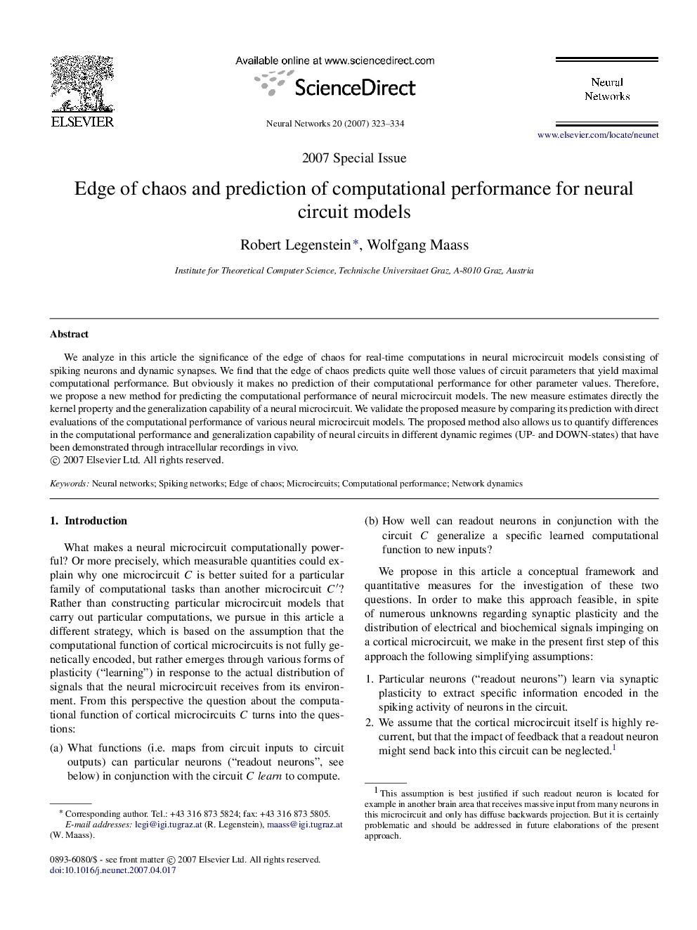 Edge of chaos and prediction of computational performance for neural circuit models