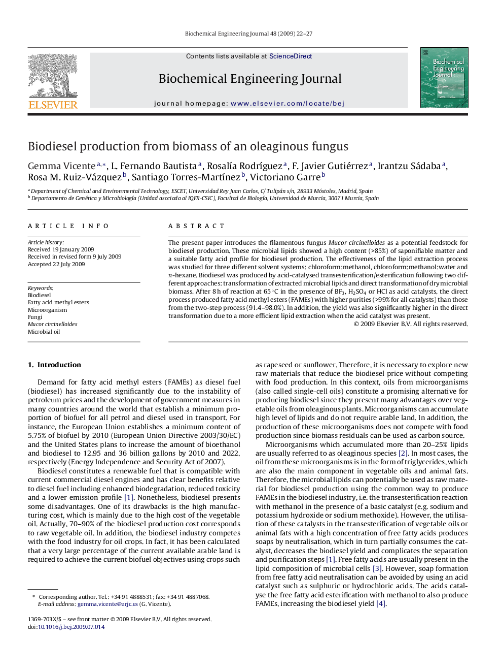 Biodiesel production from biomass of an oleaginous fungus