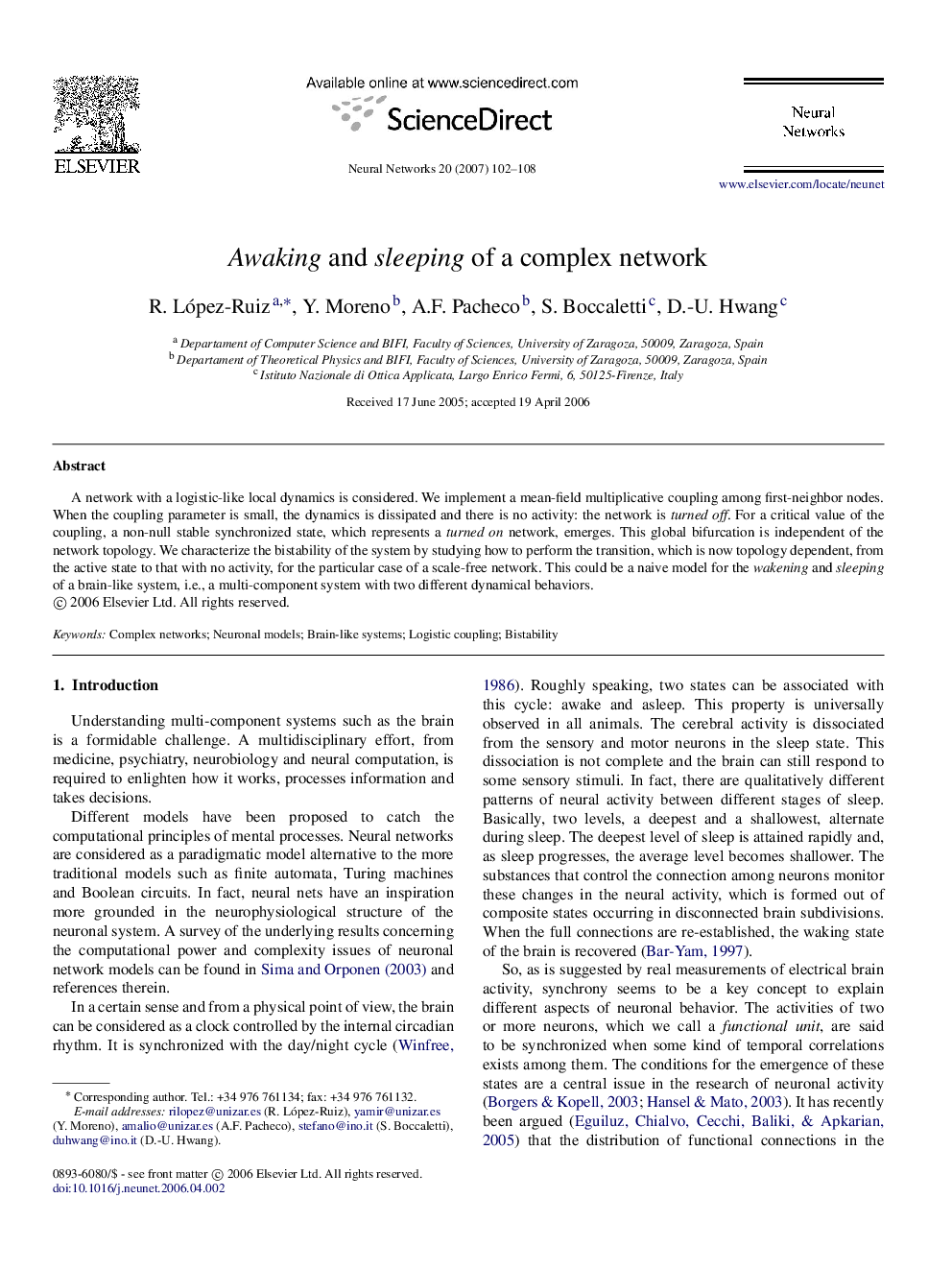 Awaking and sleeping of a complex network