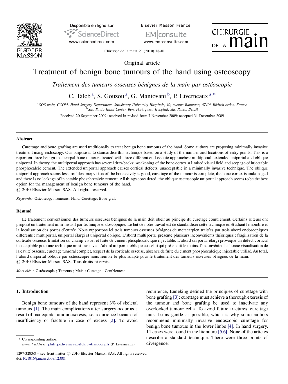 Treatment of benign bone tumours of the hand using osteoscopy