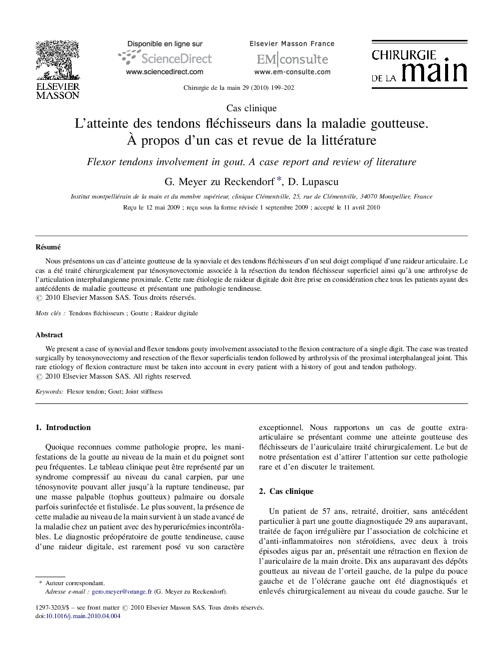 L’atteinte des tendons fléchisseurs dans la maladie goutteuse. À propos d’un cas et revue de la littérature