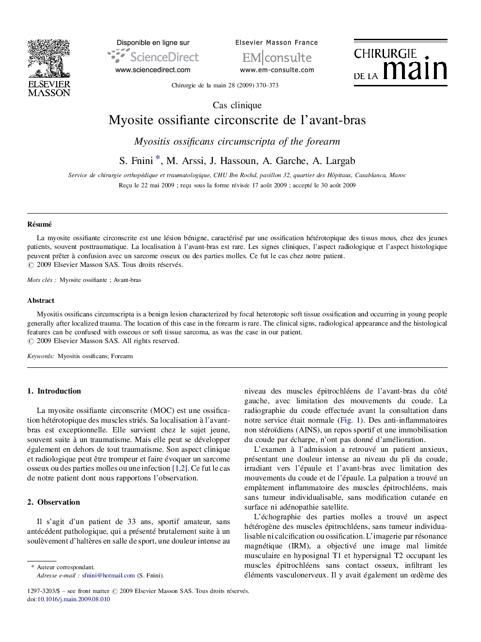 Myosite ossifiante circonscrite de l'avant-bras