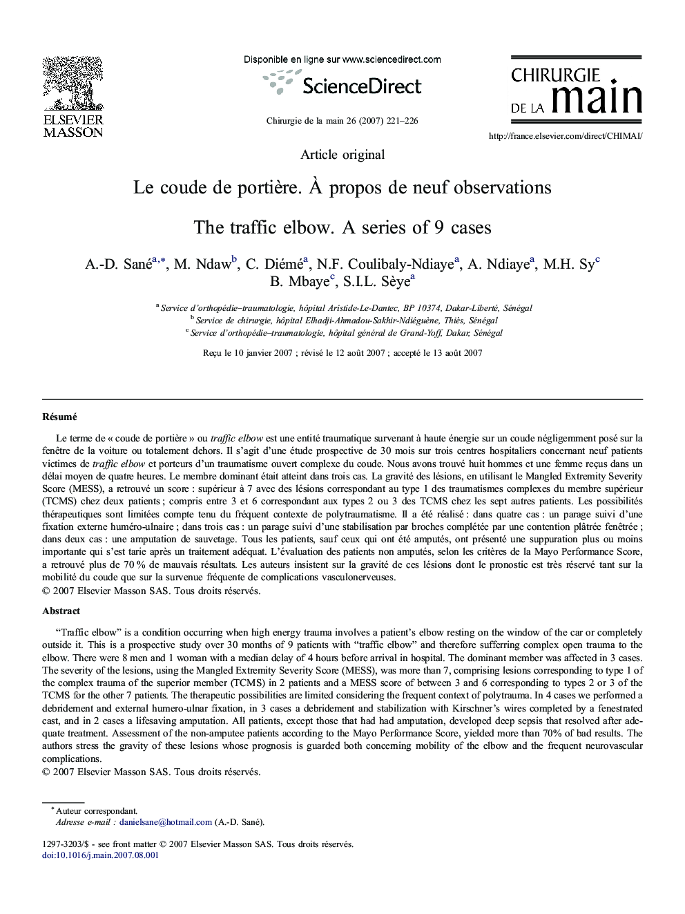 Le coude de portière. À propos de neuf observations