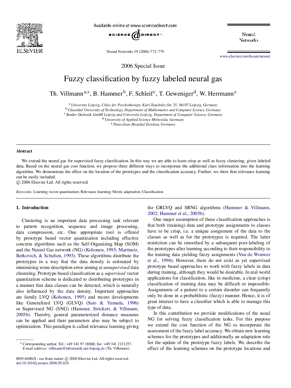 Fuzzy classification by fuzzy labeled neural gas