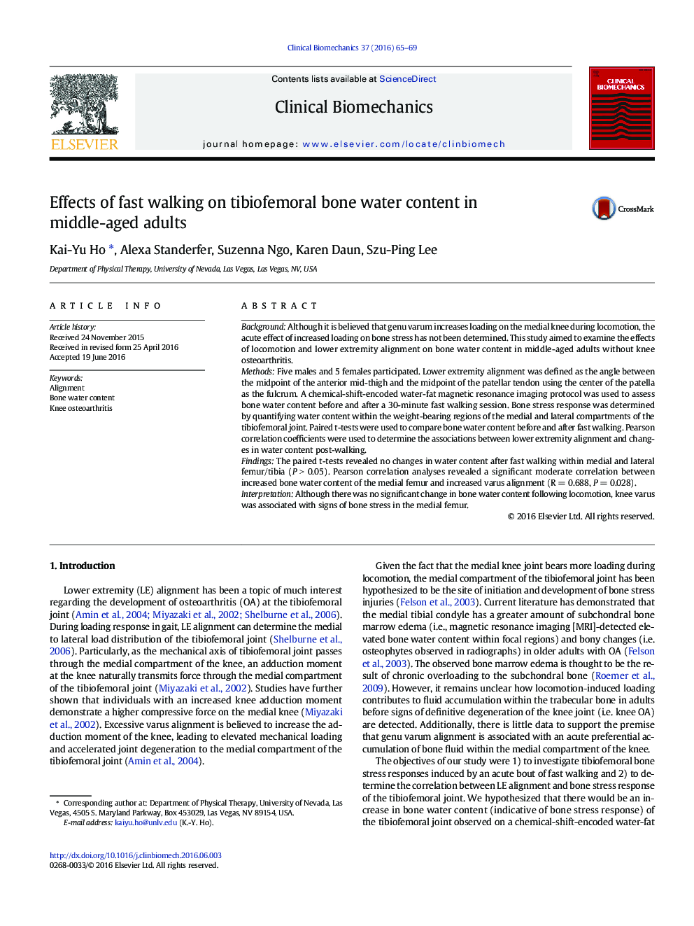 Effects of fast walking on tibiofemoral bone water content in middle-aged adults