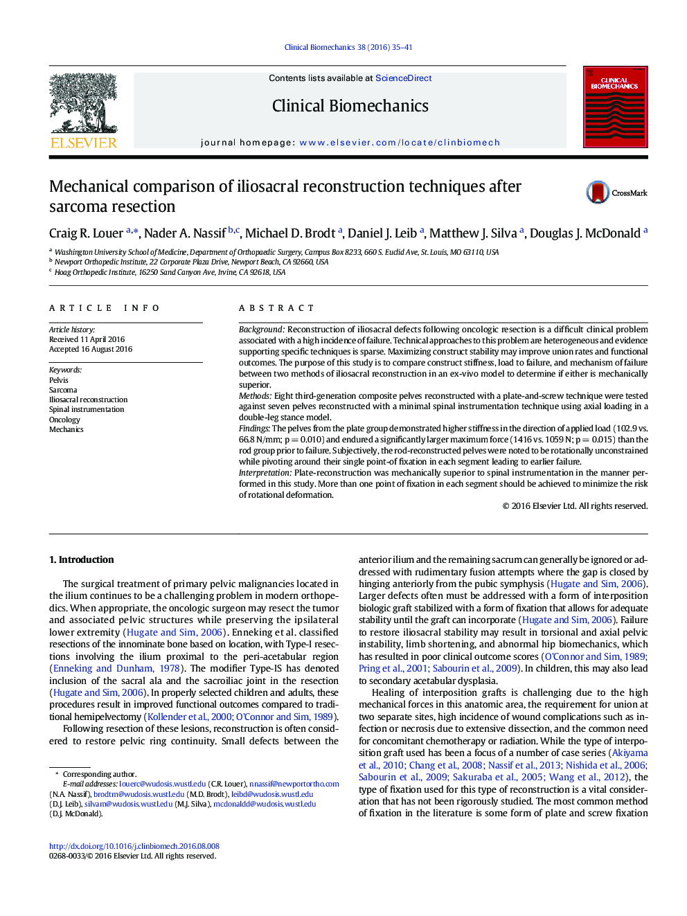 Mechanical comparison of iliosacral reconstruction techniques after sarcoma resection