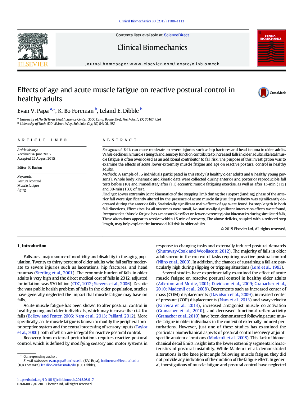 Effects of age and acute muscle fatigue on reactive postural control in healthy adults