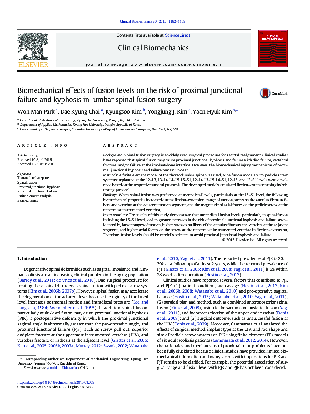 Biomechanical effects of fusion levels on the risk of proximal junctional failure and kyphosis in lumbar spinal fusion surgery