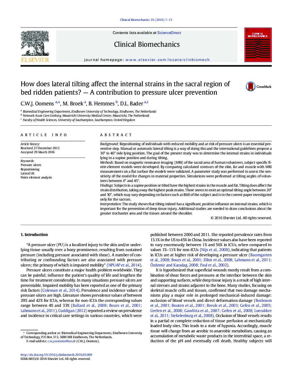 How does lateral tilting affect the internal strains in the sacral region of bed ridden patients? — A contribution to pressure ulcer prevention