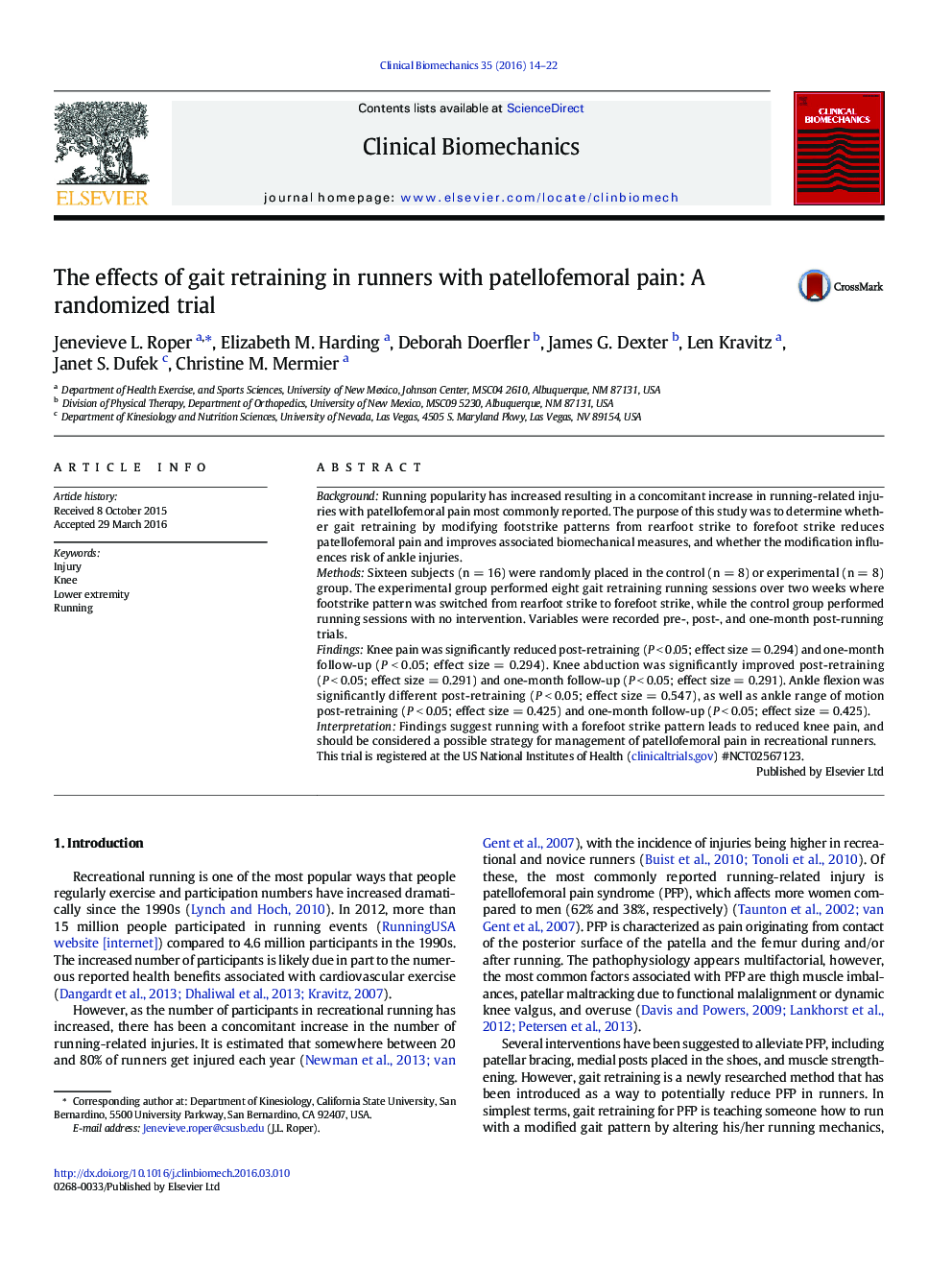 The effects of gait retraining in runners with patellofemoral pain: A randomized trial