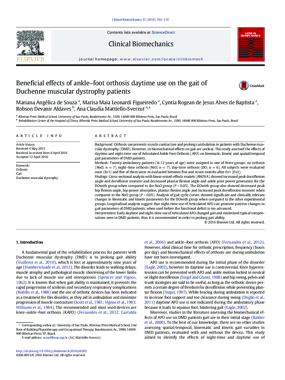 Beneficial effects of ankle–foot orthosis daytime use on the gait of Duchenne muscular dystrophy patients