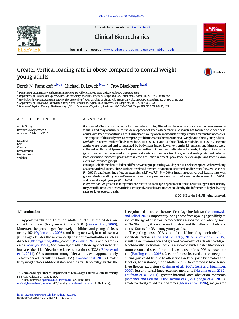 Greater vertical loading rate in obese compared to normal weight young adults