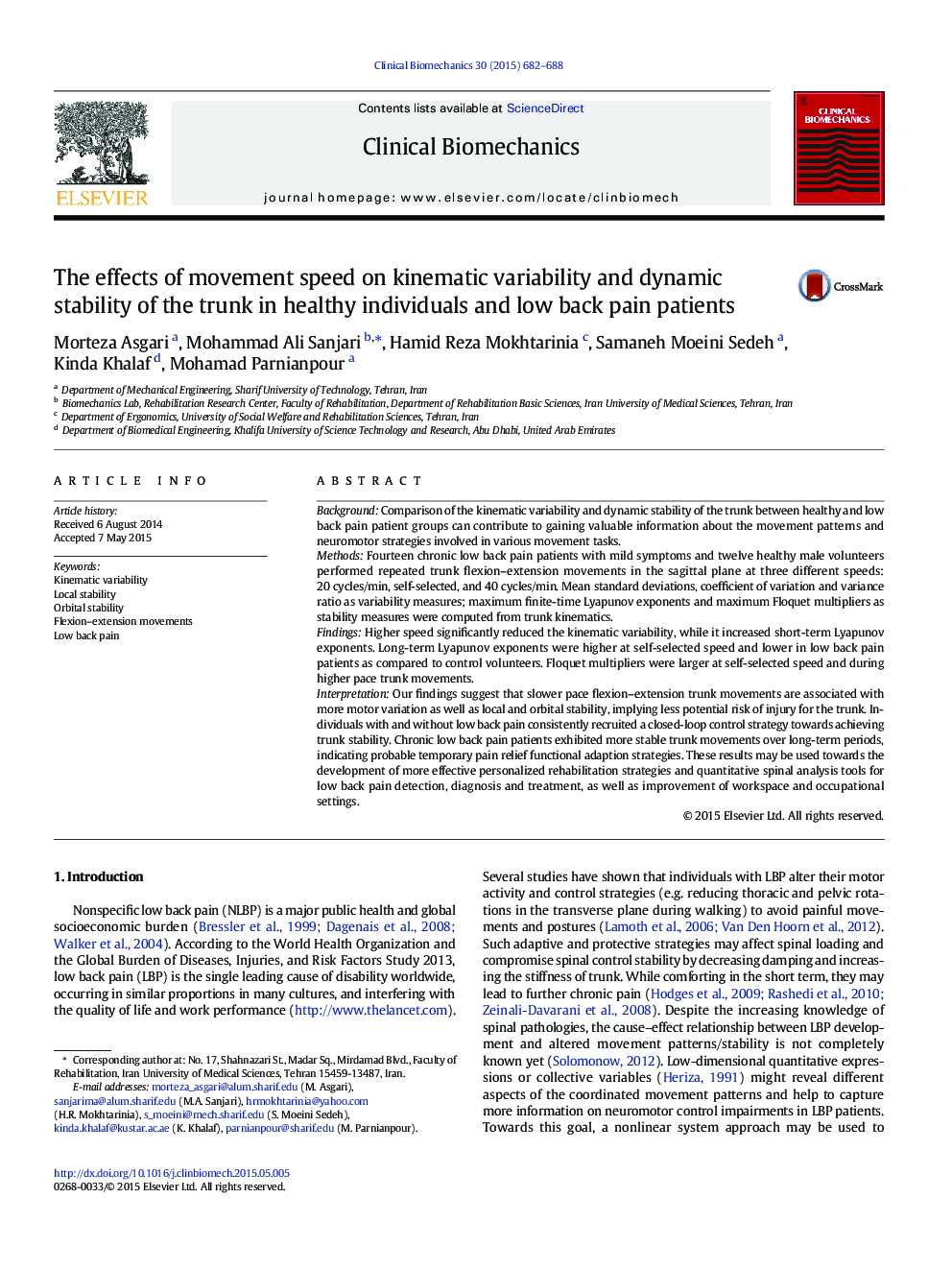 The effects of movement speed on kinematic variability and dynamic stability of the trunk in healthy individuals and low back pain patients