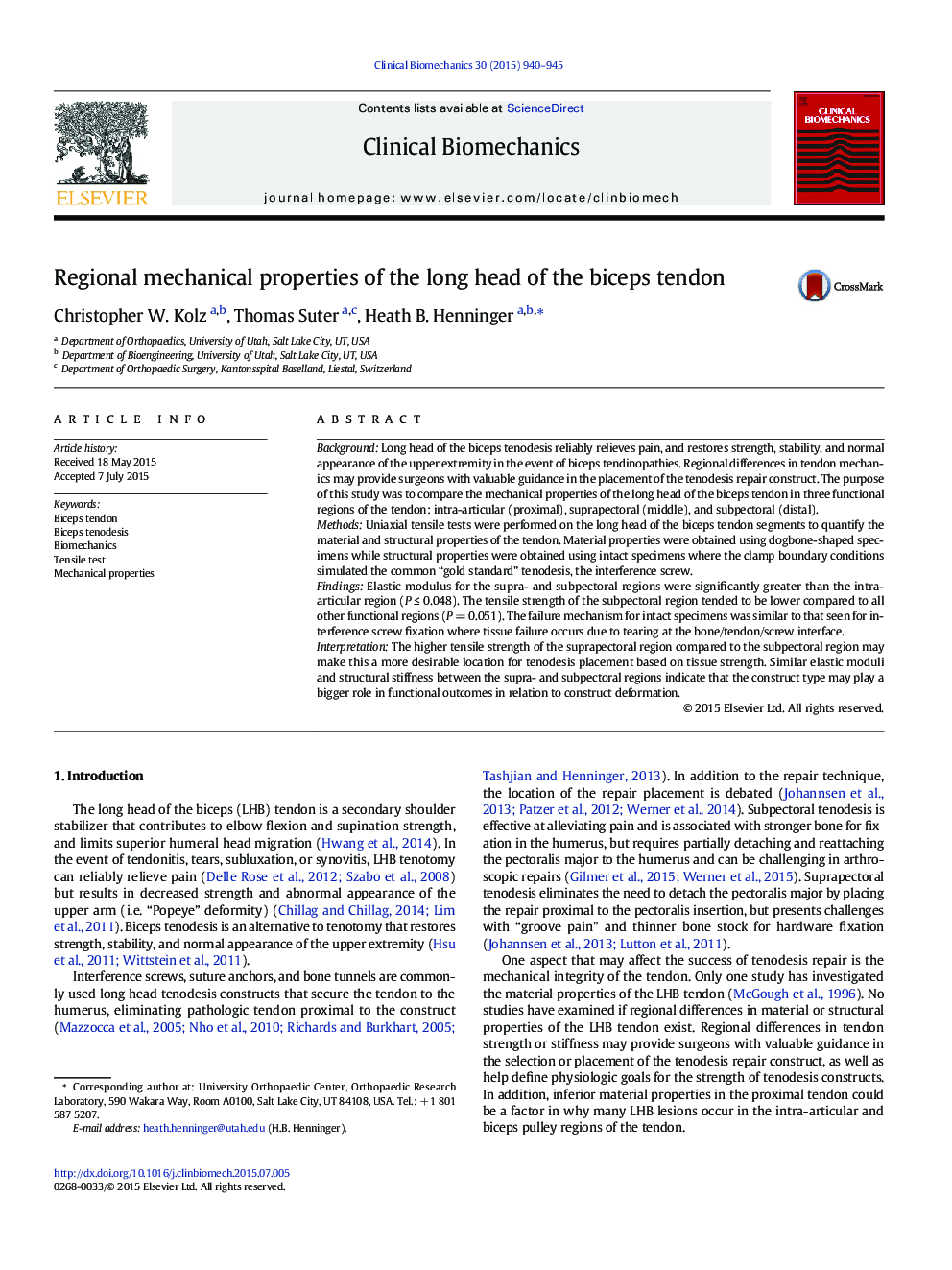 Regional mechanical properties of the long head of the biceps tendon