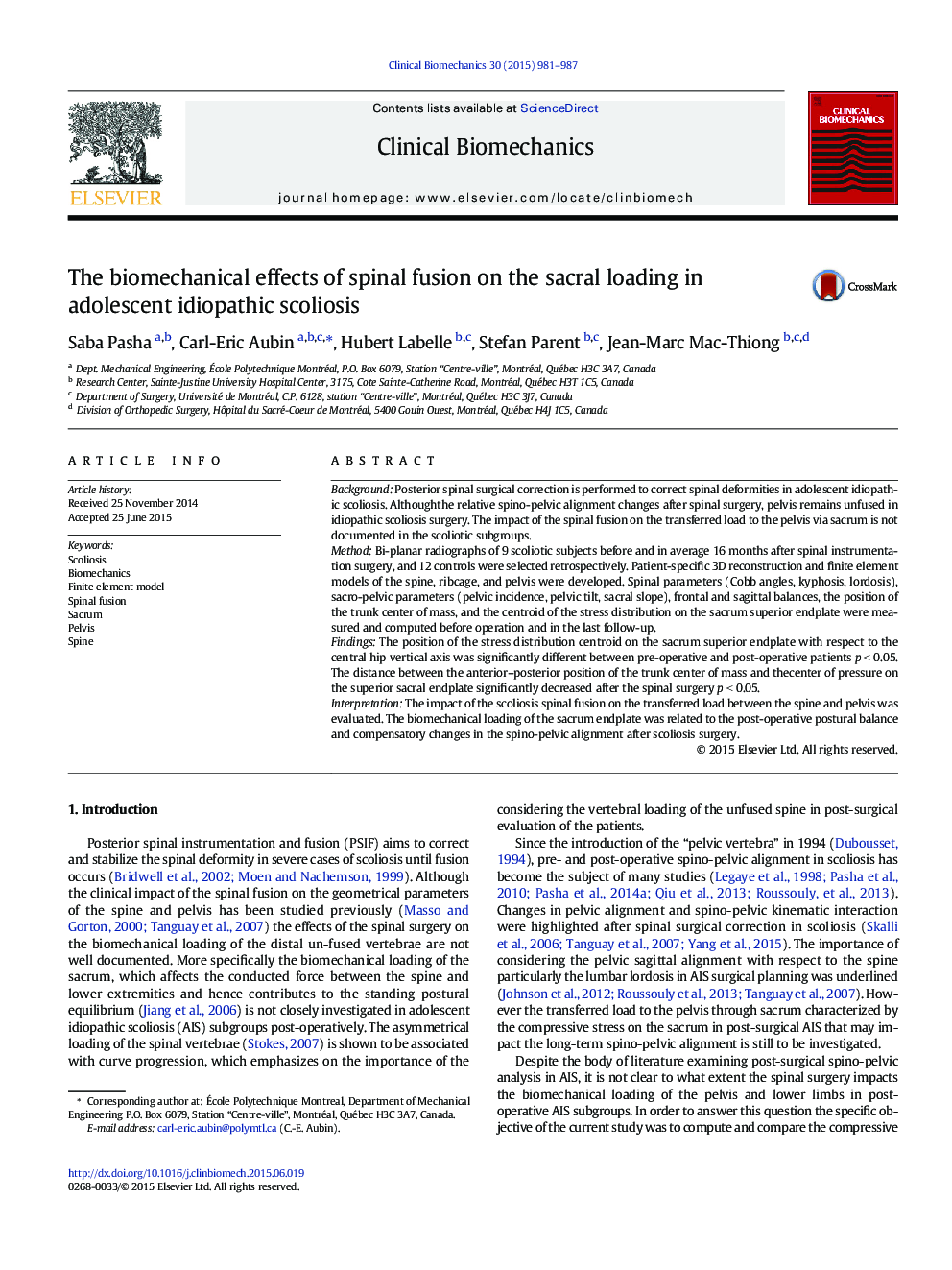 The biomechanical effects of spinal fusion on the sacral loading in adolescent idiopathic scoliosis