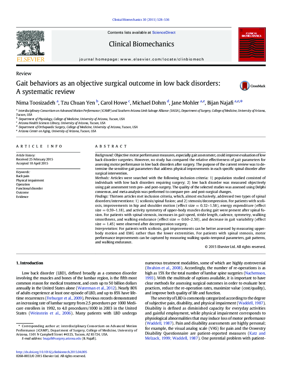 Gait behaviors as an objective surgical outcome in low back disorders: A systematic review