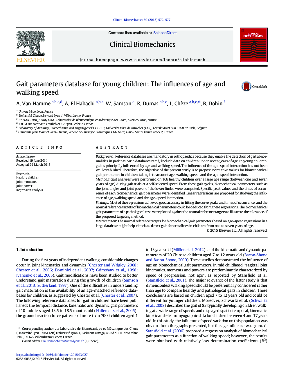 Gait parameters database for young children: The influences of age and walking speed