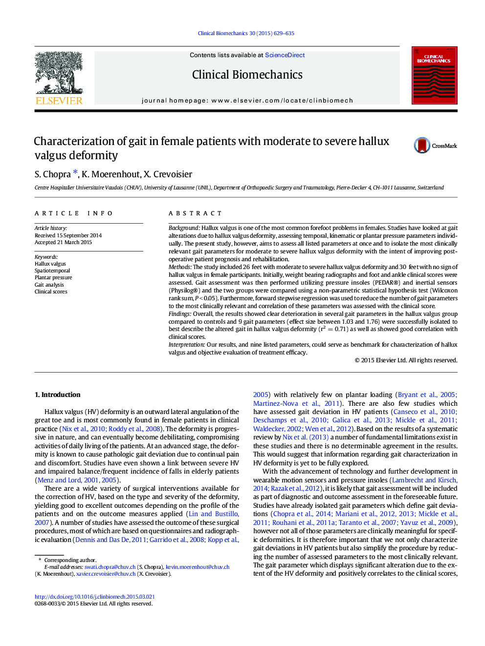 Characterization of gait in female patients with moderate to severe hallux valgus deformity