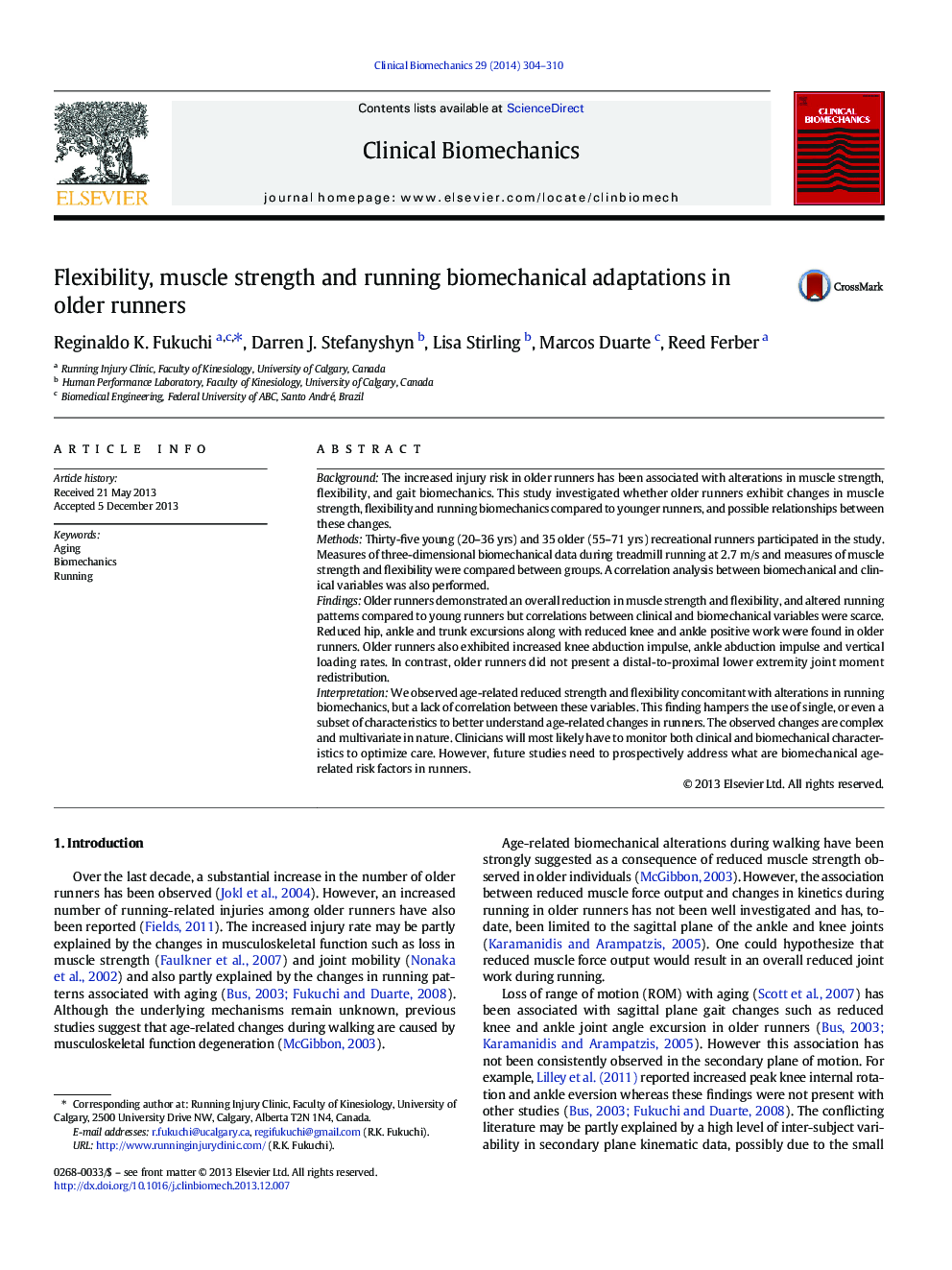 Flexibility, muscle strength and running biomechanical adaptations in older runners