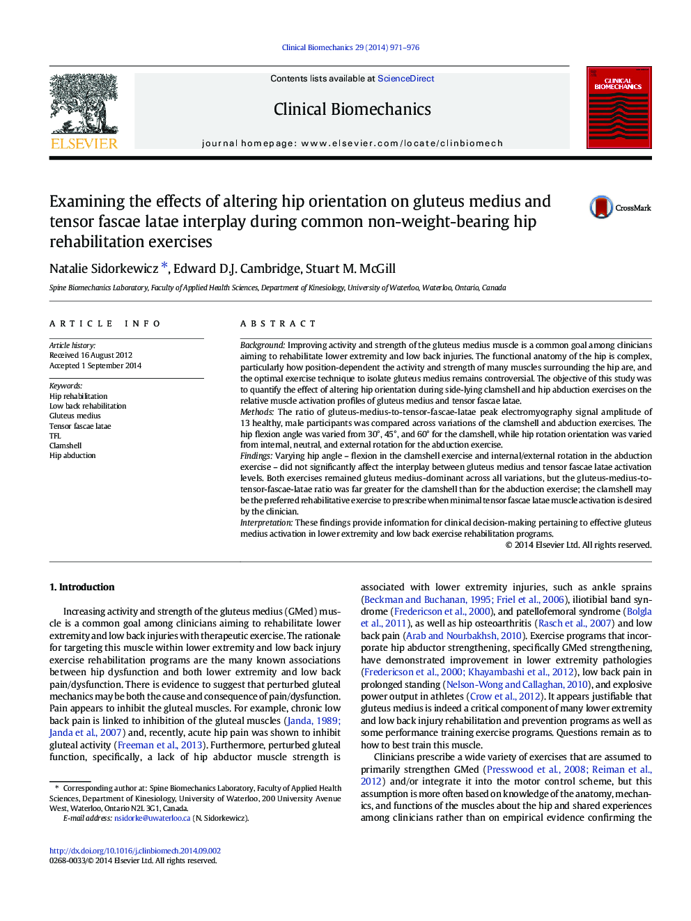 Examining the effects of altering hip orientation on gluteus medius and tensor fascae latae interplay during common non-weight-bearing hip rehabilitation exercises