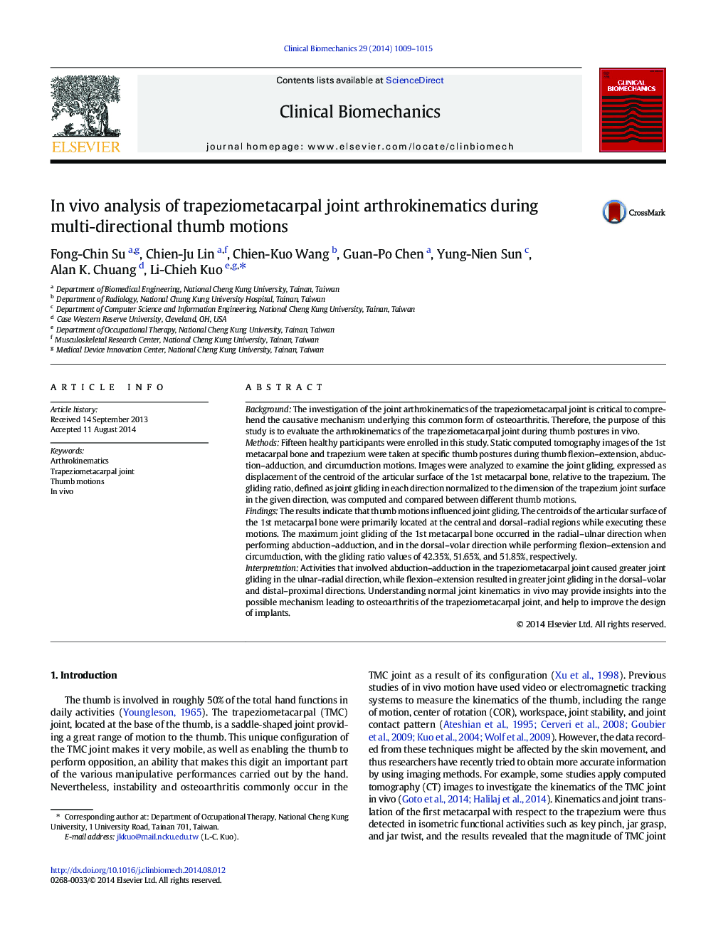 In vivo analysis of trapeziometacarpal joint arthrokinematics during multi-directional thumb motions