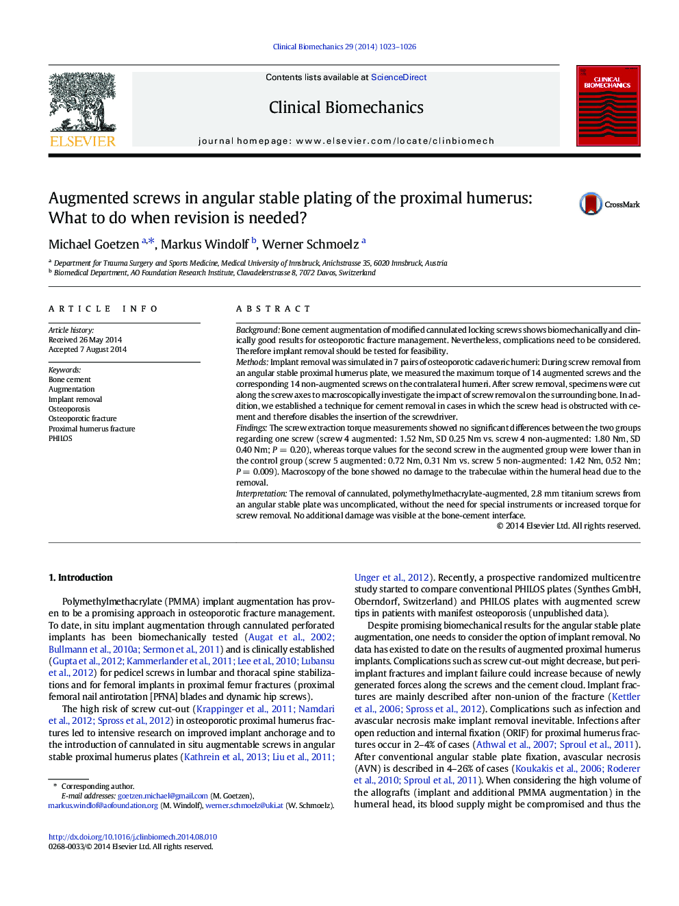 Augmented screws in angular stable plating of the proximal humerus: What to do when revision is needed?