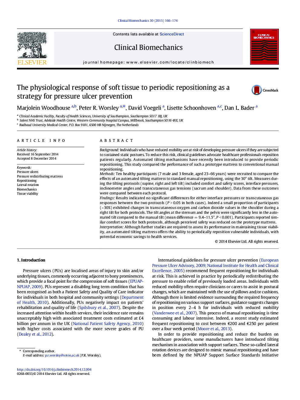 The physiological response of soft tissue to periodic repositioning as a strategy for pressure ulcer prevention