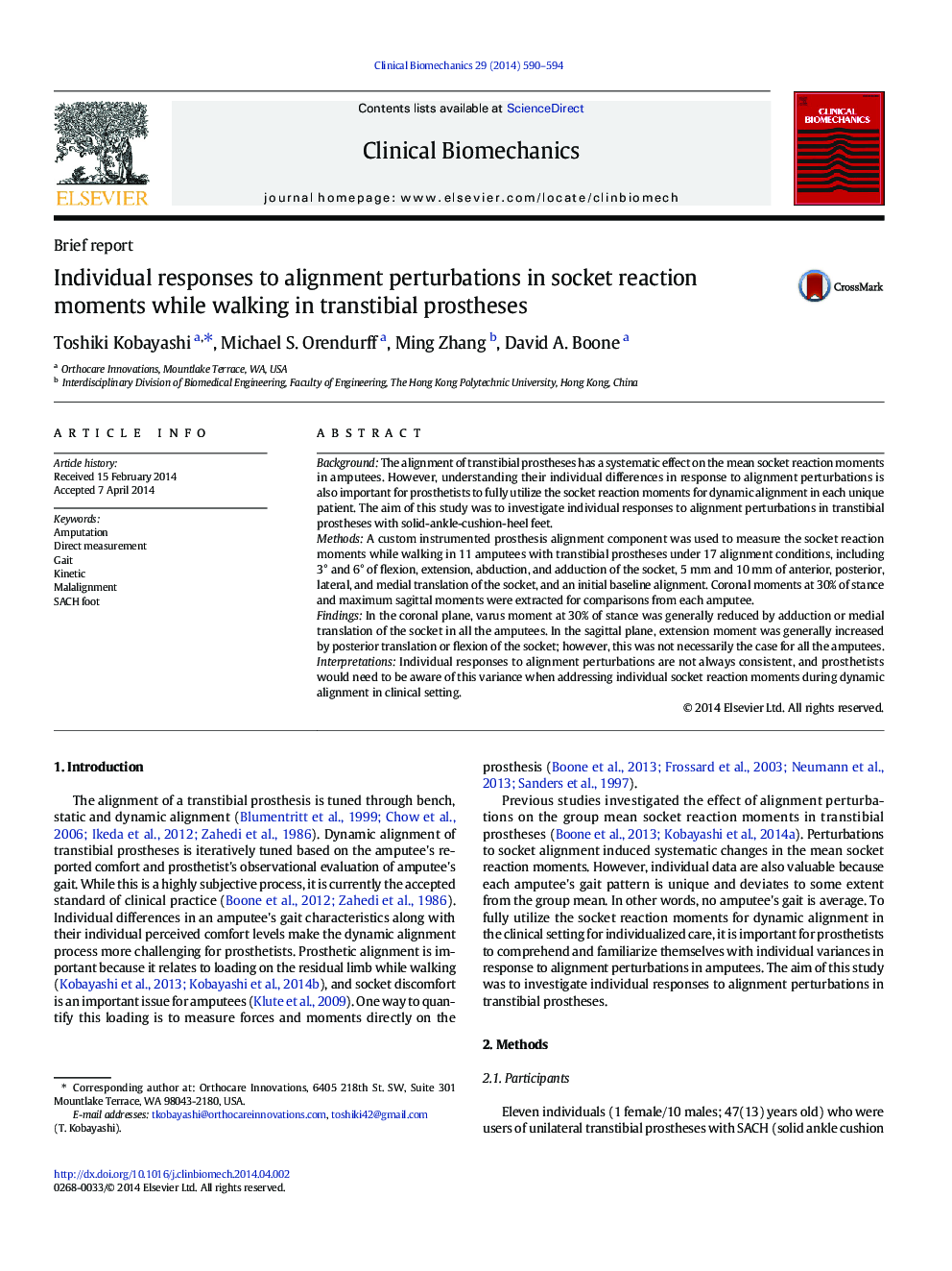 Individual responses to alignment perturbations in socket reaction moments while walking in transtibial prostheses