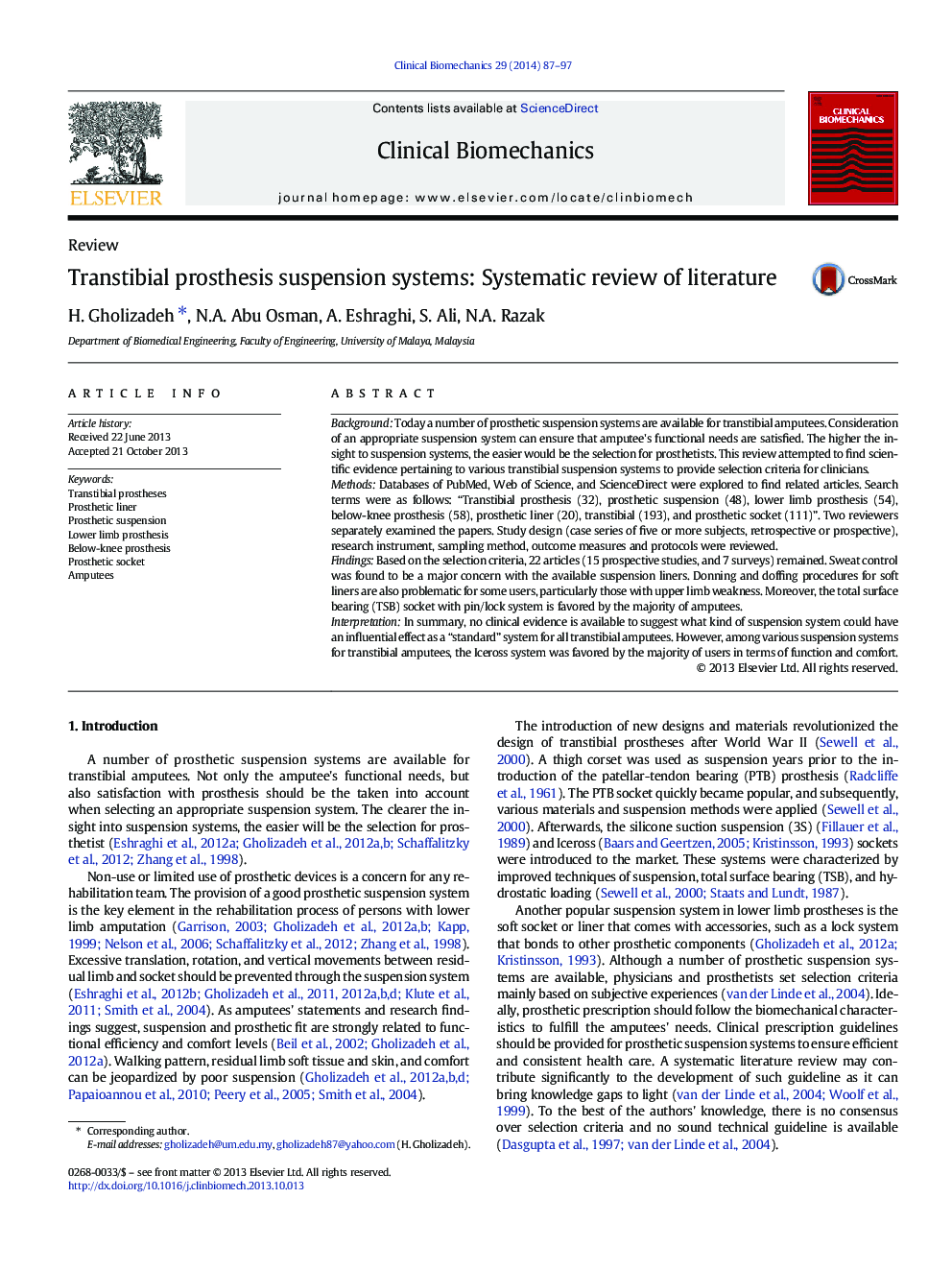 Transtibial prosthesis suspension systems: Systematic review of literature