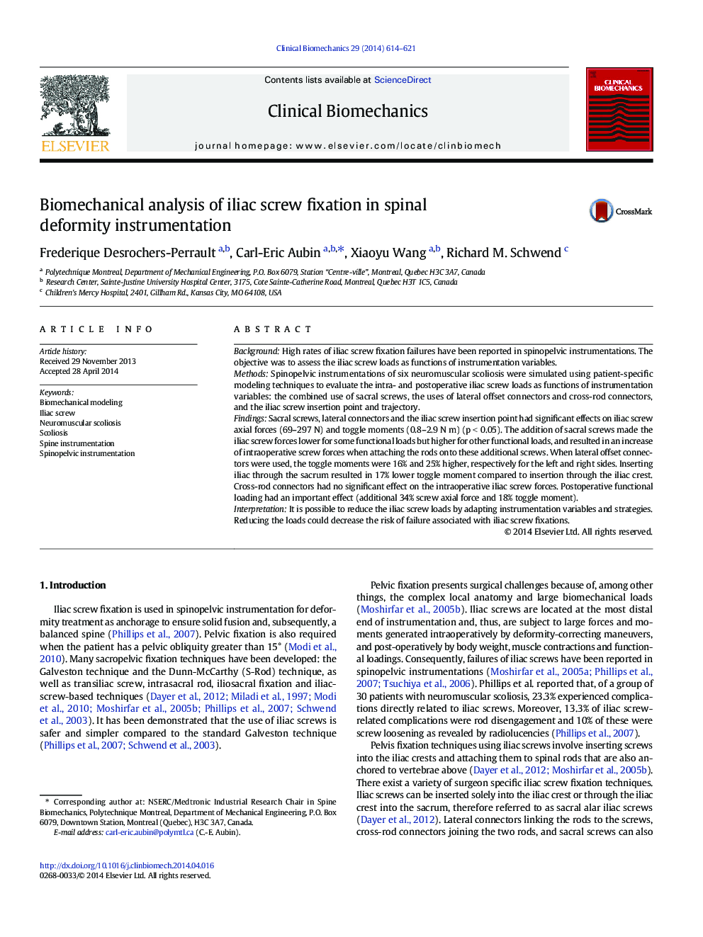 Biomechanical analysis of iliac screw fixation in spinal deformity instrumentation